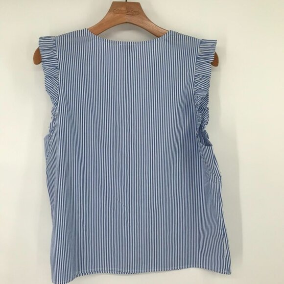 J.Crew Womens Blue Striped Ruffle V-Neck Sleeveless Top Size Medium new $79 - Picture 8 of 12
